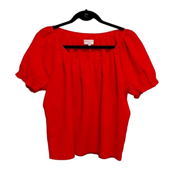 Madewell Red Texture & Thread Peasant Short puff sleeve Top size medium - Picture 5 of 8